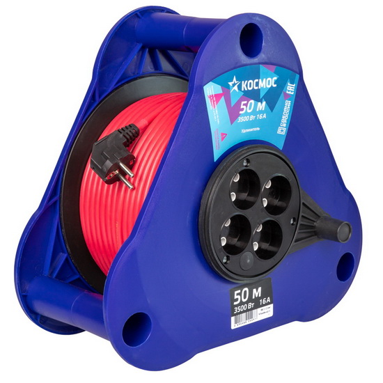 Удлинитель (катушка-треуг) 4 гн 3500Вт 16А ПВС 2*2,5 УКП IP44 КОСМОС (50 м)