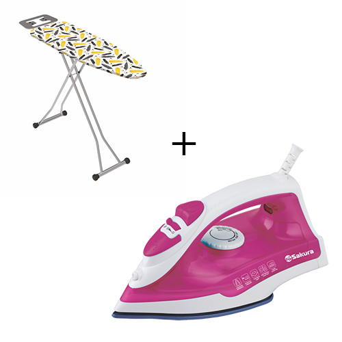 Комплект_№10 Глад доска SA-8003F 110*33 цельметалл+Утюг SAKURA SA-3063NP 1800Вт, тефлон подошв