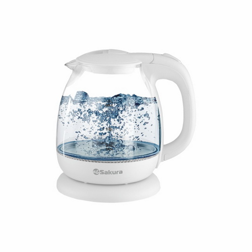 Чайник эл. SAKURA SA-2750W 900/1100Вт, 1л, диск, стекло, подсветка, белый