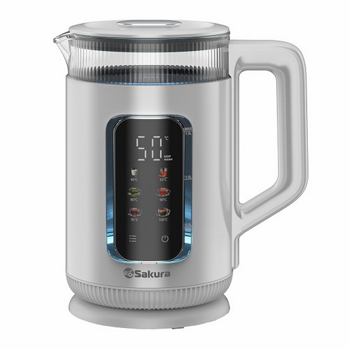 Чайник эл. SAKURA SA-2751DW 1500/1800Вт, 1,5л, 2-слойный (стекло+пластик) 6темп LED дисплей сенсорн