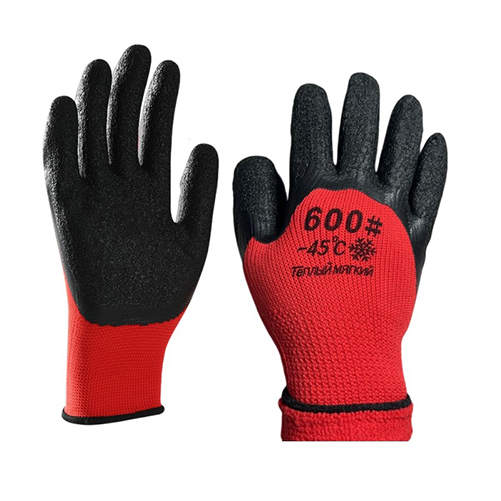 Перчатки утепленные акрил -45° красные с черным вспененным латексным обливом #600 (10/420)
