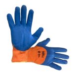 Перчатки утепленные акрил оранжевые с синим вспененным латексом #300 B03 (10/480)