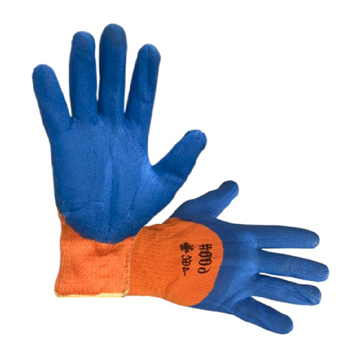 Перчатки утепленные акрил оранжевые с синим вспененным латексом #300 B03 (10/480)