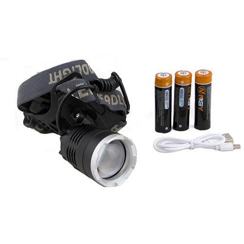 Фонарь налобный аккум LED HY-A22-P90 1 ярк., 3 акк.+ microUSB zoom