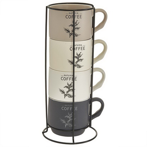 Набор кружек NATURAL COFFEE Ф11-054L/4 4 предмета 350мл на подставке (1/12)