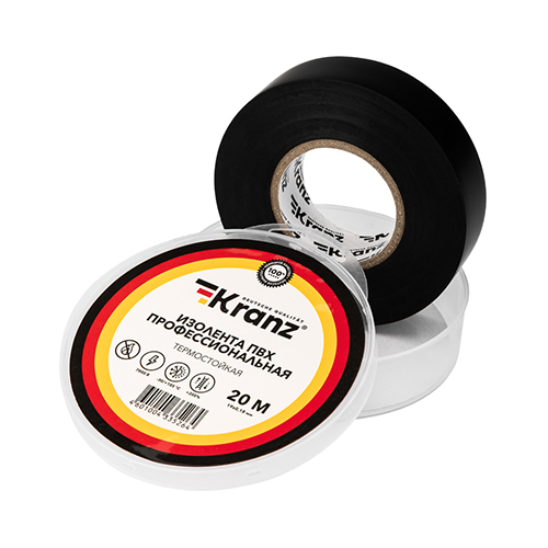 Изолента ПВХ KRANZ 19мм*20м профи термостойкая черная