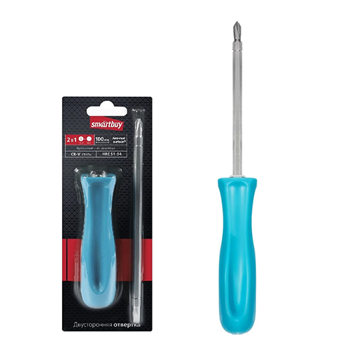 Отвертка двусторонняя PH2, SL6 100мм с переставной битой, пластик. рукоятка, CR-V Smartbuy one tools