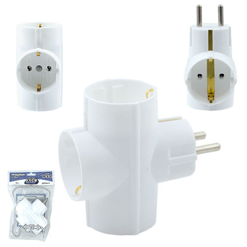 Тройник электрический VIKEY(ВИКЕЙ) ТС.3-3з три заземляющие группы Евро 250В 16А -100