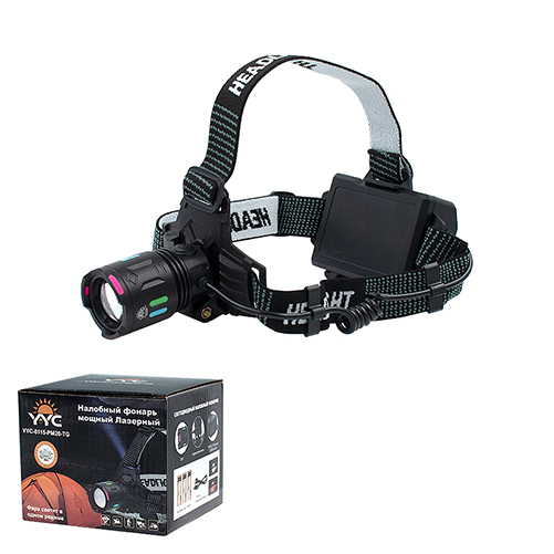 Фонарь налобный аккум LED YYC-8115 мощный 3000м фюзеляж/шкала/красный свет 3*18650, сталь
