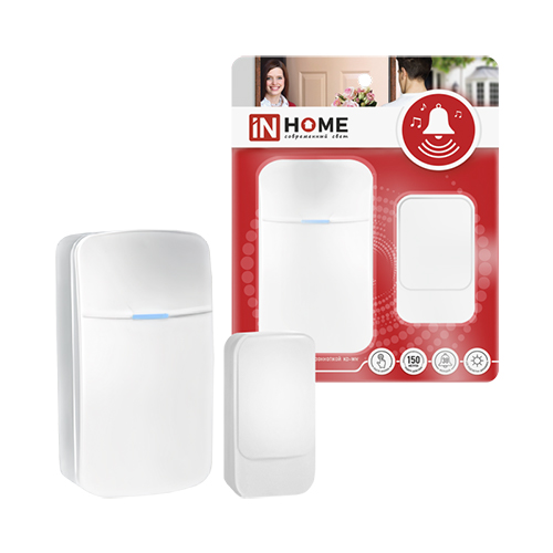 Звонок беспров KD-WH 38 мелодий, 150м, с вилкой 230В, с пьезокнопкой, белый IN HOME Звонок беспров KD-WH 38 мелодий, 150м, с вилкой 230В, с пьезокнопкой, белый IN HOME