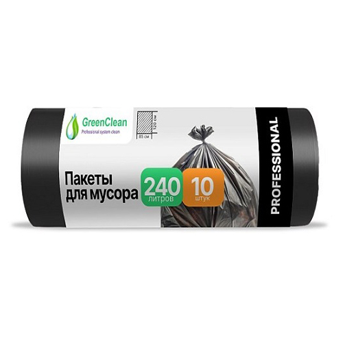 Мешки для мусора 240л 10шт/рулон 30мкм 85*120см черные ПНД GreenClean Professional (1/14)