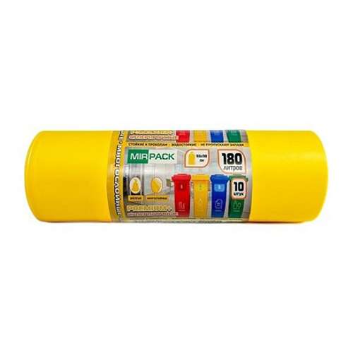 Мешки для мусора 180л 10шт/рулон 93*110см 35мкм, желтые MIRPACK PREMIUM+ ПВД (1/14)