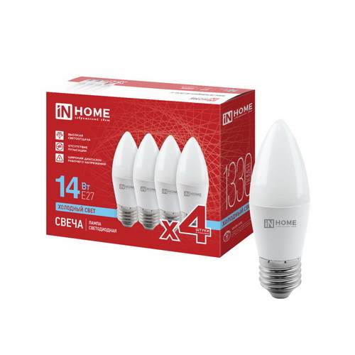 Лампа LED свеча 14Вт E-27 6500К 220V 1330Лм СВЕЧА-VC IN HOME 4PACK (4шт/уп) (1/25)