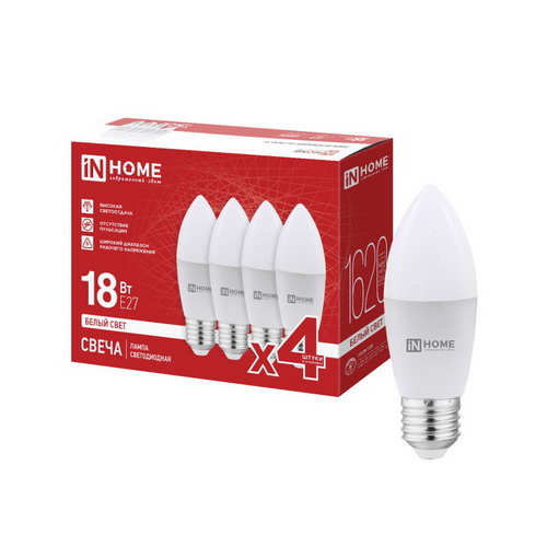 Лампа LED свеча 18Вт E-27 4000К 220V 1620Лм СВЕЧА-VC IN HOME 4PACK (4шт/уп) (1/25)