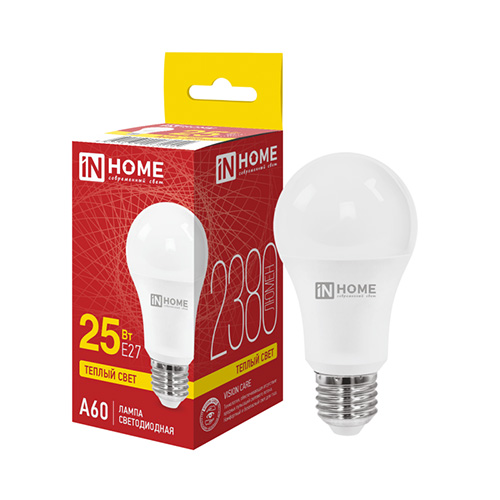 Лампа LED Стандарт 25Вт 230В Е27 3000К 2380Лм A60-VC IN HOME