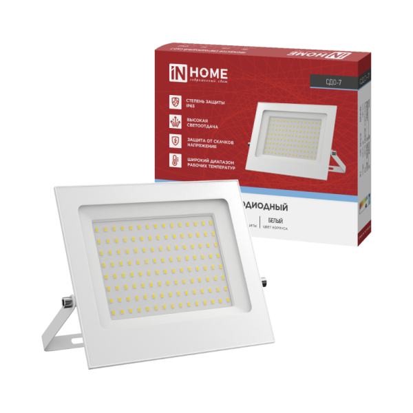 Прожектор LED 100Вт IN HOME 230В 6500К IP65  СДО-7 белый