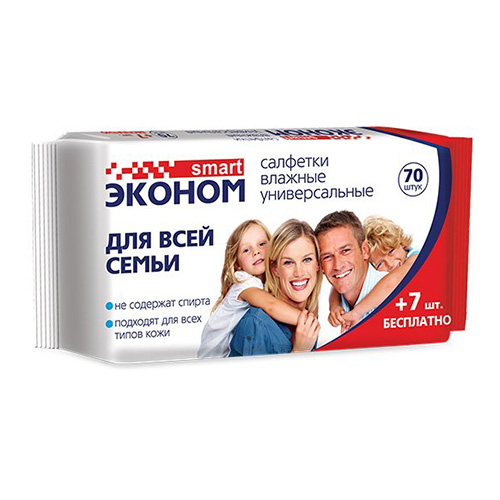 Салфетки влажные ЭКОНОМ 70шт для всей семьи (1/24)
