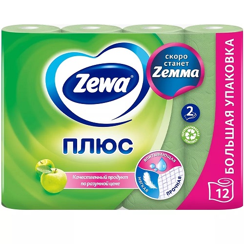 Туалетная бумага Zewa Плюс яблоко 2сл (12шт/уп) (1/7)