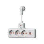 Сетевой фильтр 3 гн. 10см с выкл. ПВС 3х1 (10А 2200 Вт) белый КОМПАКТ 2USB+1USBC КОСМОС
