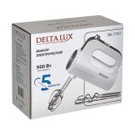 Миксер эл. DELTA LUX DE-7707 500Вт,4 насадки,5 скоростн.режимов, белый (1/20)