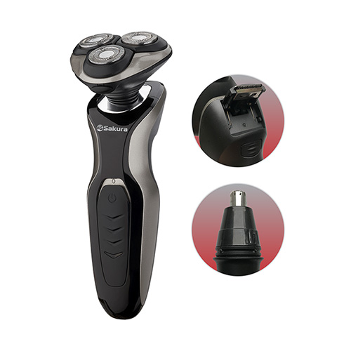 Бритва эл. аккум SAKURA SA-5421BS 3 головки, 2 триммера, сухое бритье