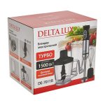 Блендер DELTA LUX DL-7011B 1500Вт, ТУРБО, измельчитель, венчик, стакан, черный (1/8)