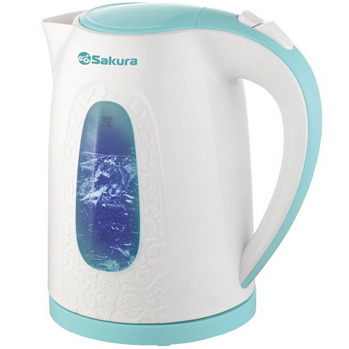 Чайник эл. SAKURA SA-2345WBL 2л, 1850-2200Вт, диск, пластик, LED подсвет. белый/морская волна (1/12)