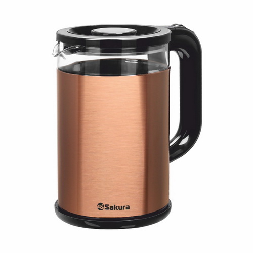 Чайник эл. SAKURA SA-2742MGL 1,8л 1800Вт, стекло, двухслойный, подсветка, золотой металлик