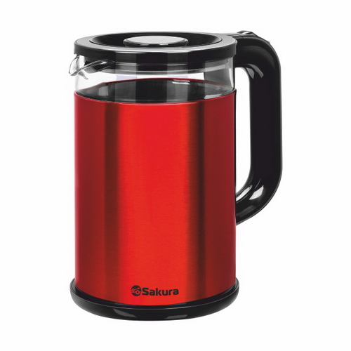 Чайник эл. SAKURA SA-2742MR 1,8л, 1800Вт, стекло, двуслойный корпус, подсветка, красный металлик