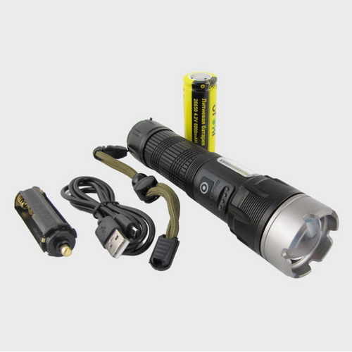 Фонарь ручной аккум LED H-845-P100 ZOOM + боковой COB, акк. Li-ion 26650 (или 3хААА), micro USB