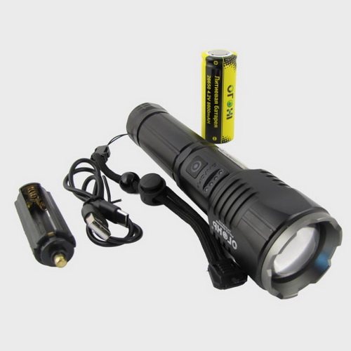 Фонарь ручной аккум LED HY-P19-PM10-TG ZOOM + боковой COB, акк. Li-ion 26650 Type-C, Power Bank