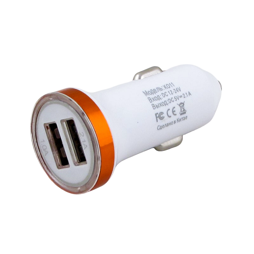 Зарядное устройство в прикуриватель 5V 2,1/1A 2USB KO-11 белый