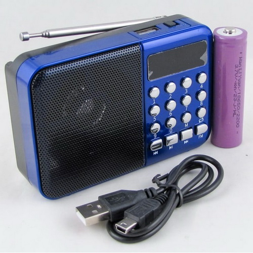 Приемник C-3 FM USB TF аккум18650, шнур miniUSB, синий